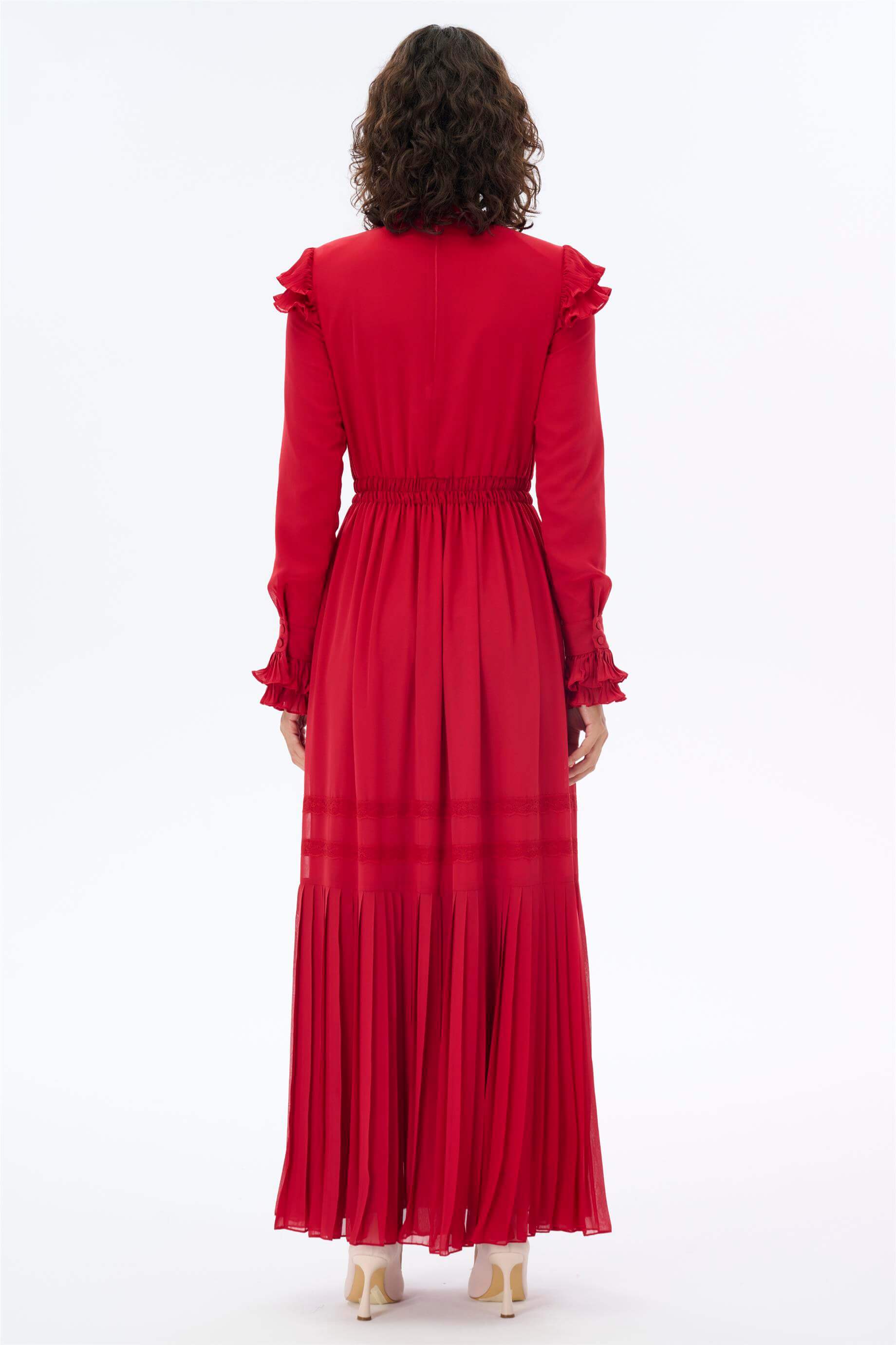 Miha-Yaka Detayı Pi̇li̇seli̇ Retro Elbi̇se-Elbise-3-Milagron.com