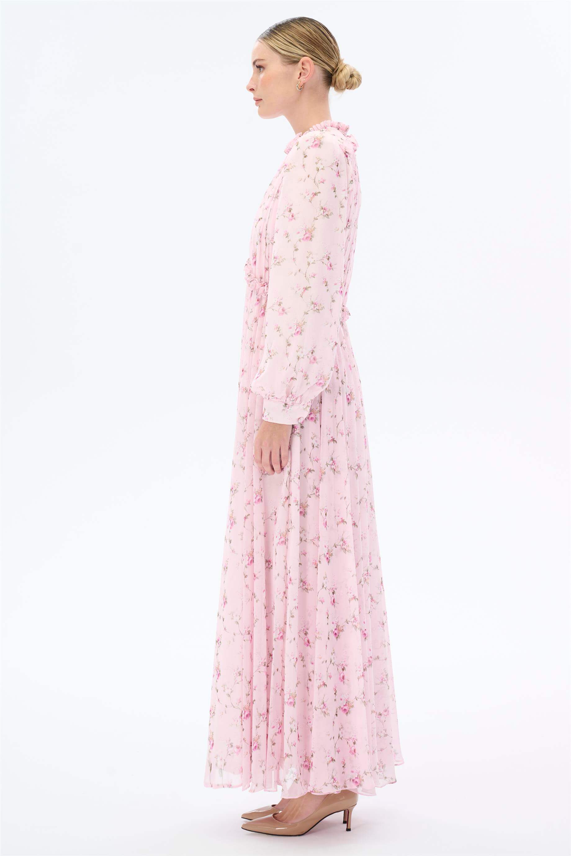 Miha-Yakası Büzgü Detaylı Çi̇çek Desenli̇ Elbi̇se-Elbise-12-Milagron.com