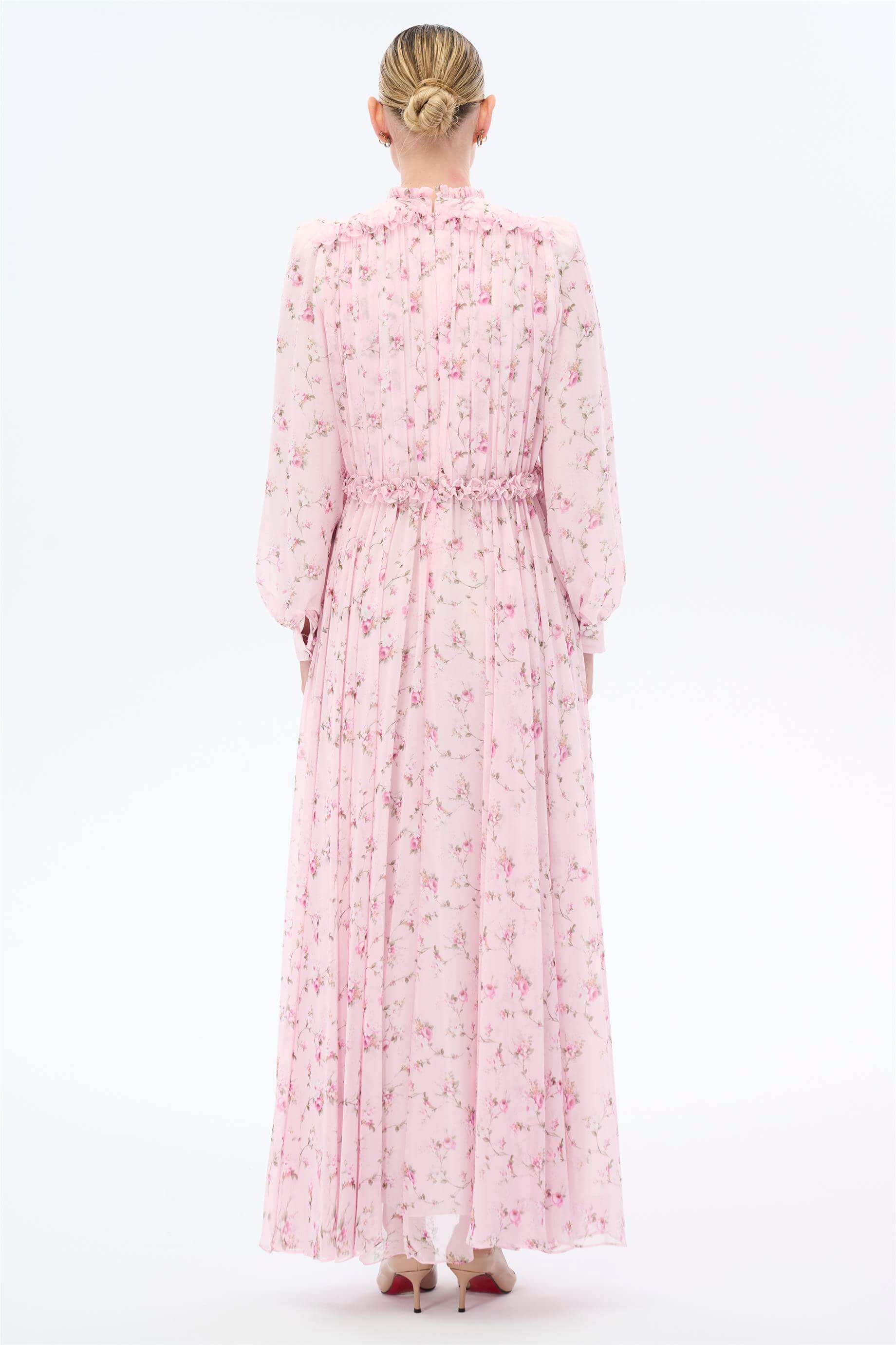 Miha-Yakası Büzgü Detaylı Çi̇çek Desenli̇ Elbi̇se-Elbise-13-Milagron.com