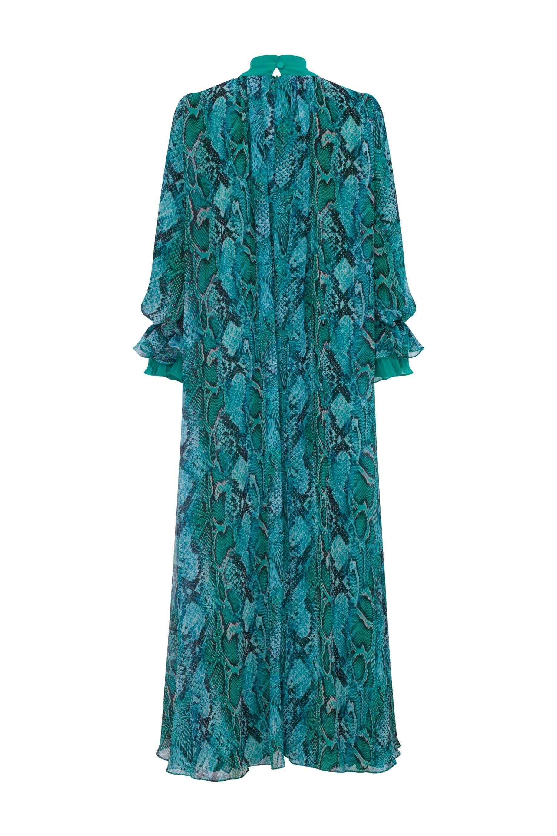 Miha-Yakası Fularlı Pileli Elbise-Elbise-4-Milagron.com