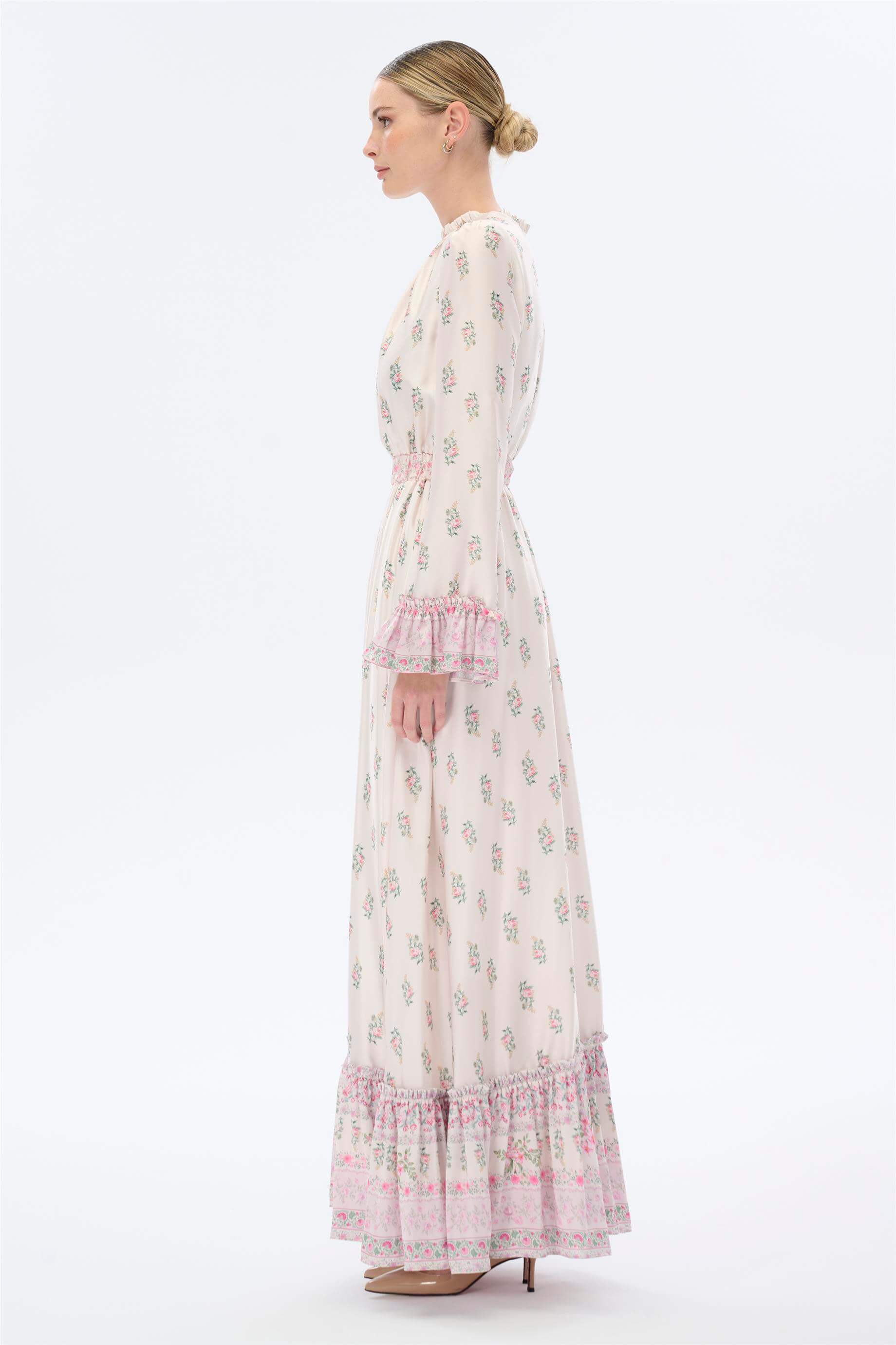 Miha-Yakası Ve Manşet Ağzı Büzgü Detaylı Uzun Elbi̇se-Elbise-2-Milagron.com