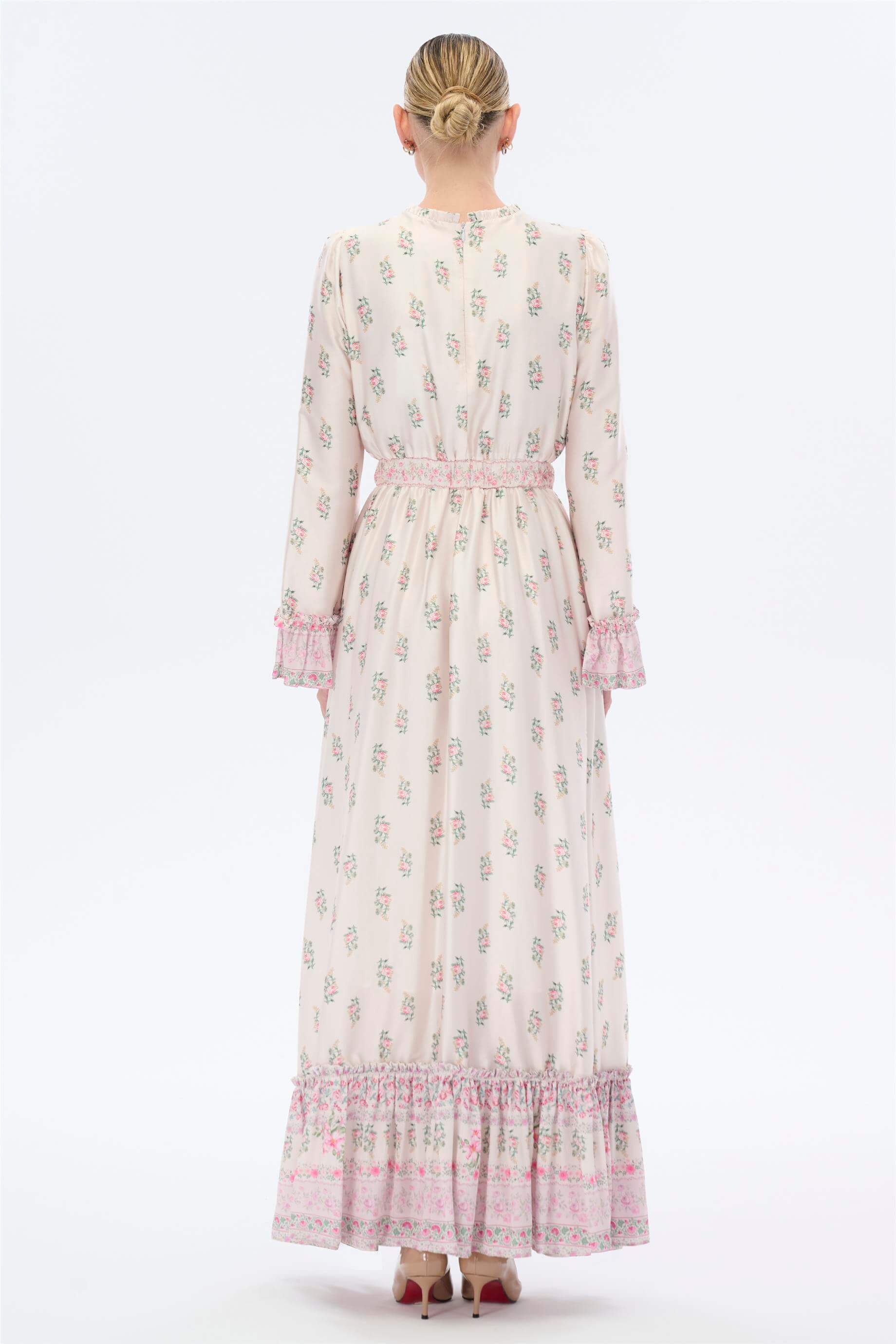 Miha-Yakası Ve Manşet Ağzı Büzgü Detaylı Uzun Elbi̇se-Elbise-3-Milagron.com