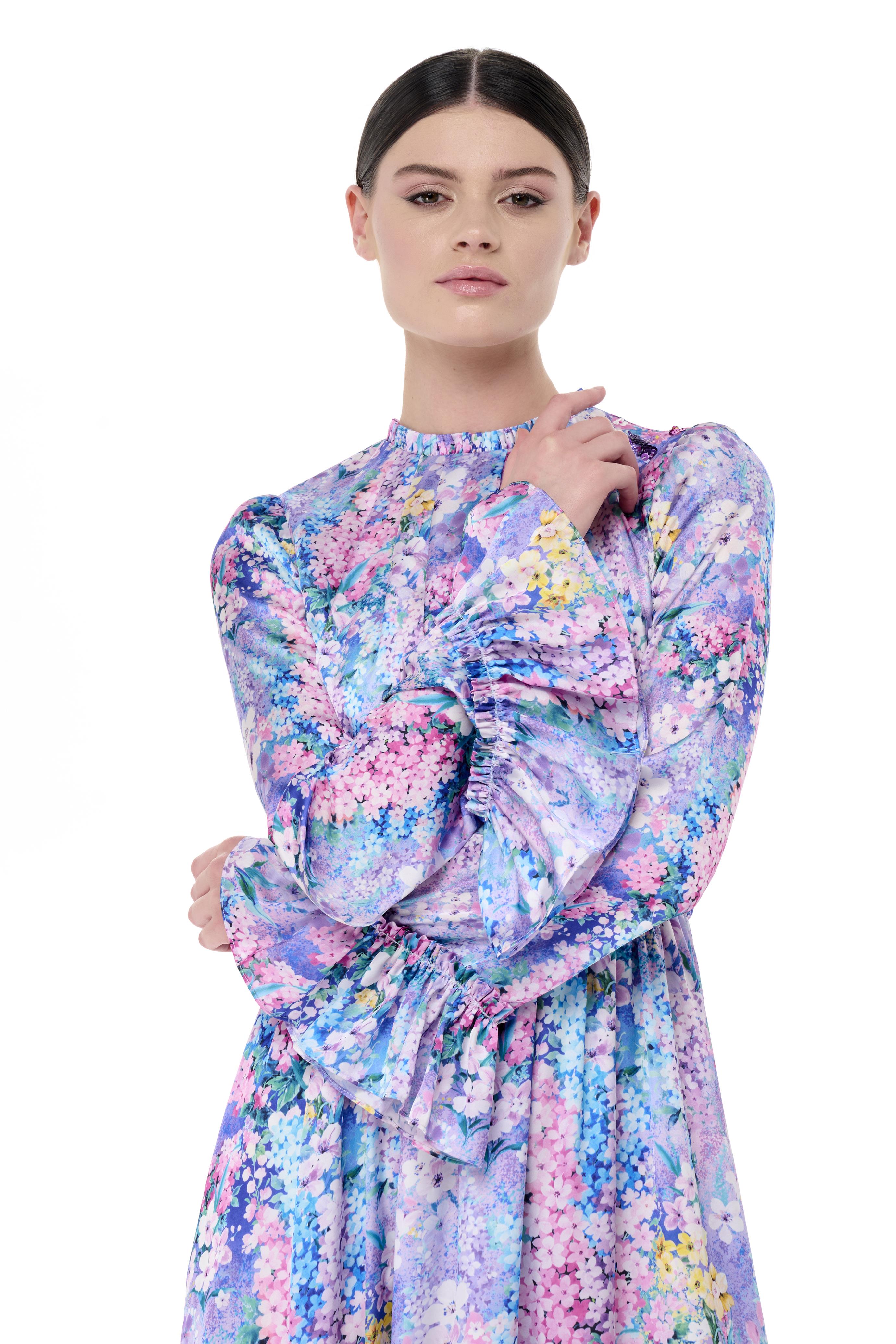 Miha-Yakası Ve Manşet Ağzı Büzgülü Uzun Elbi̇se-Elbise-2-Milagron.com