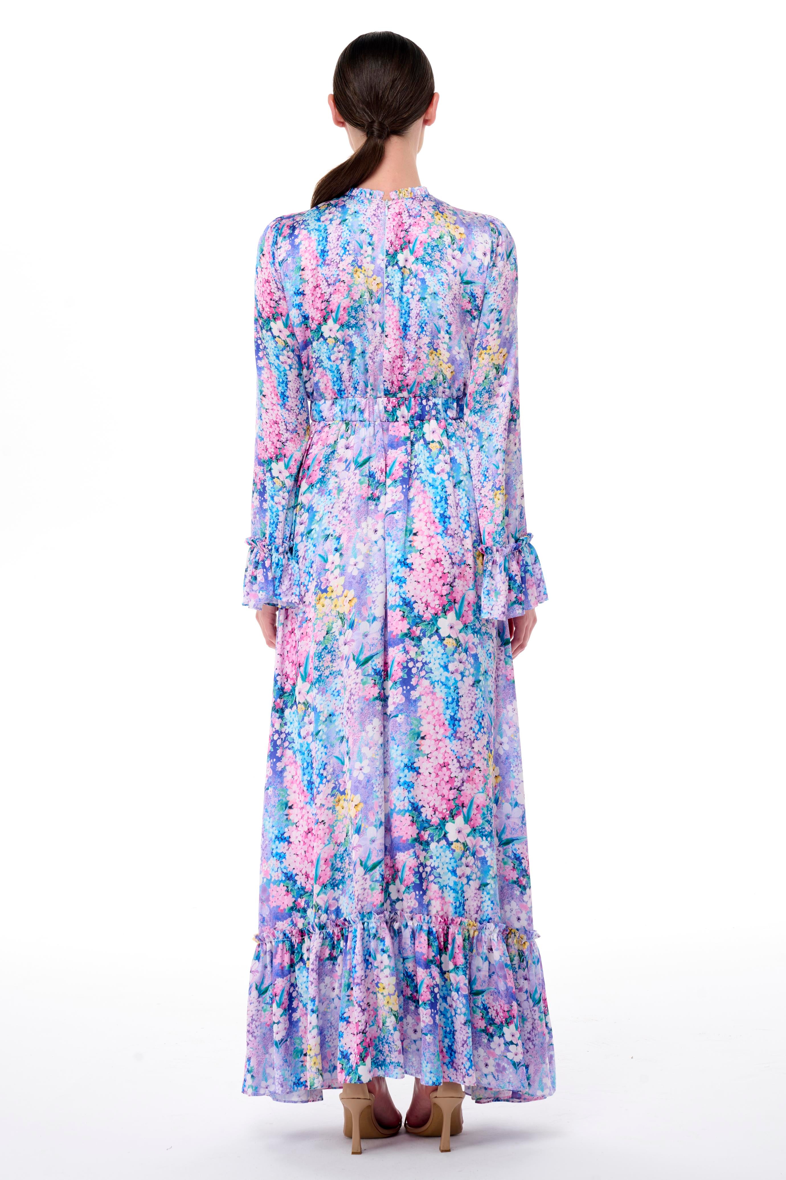 Miha-Yakası Ve Manşet Ağzı Büzgülü Uzun Elbi̇se-Elbise-4-Milagron.com