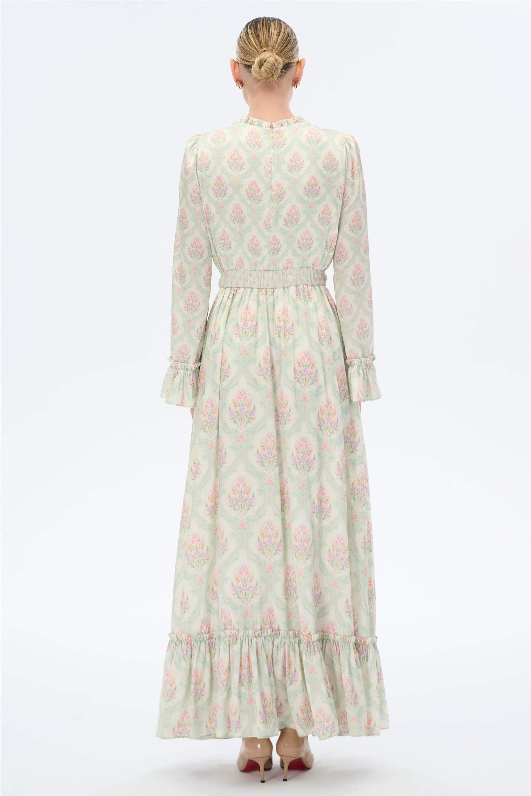 Miha-Yakası Ve Manşet Ağzı Büzgülü Uzun Elbi̇se-Elbise-7-Milagron.com