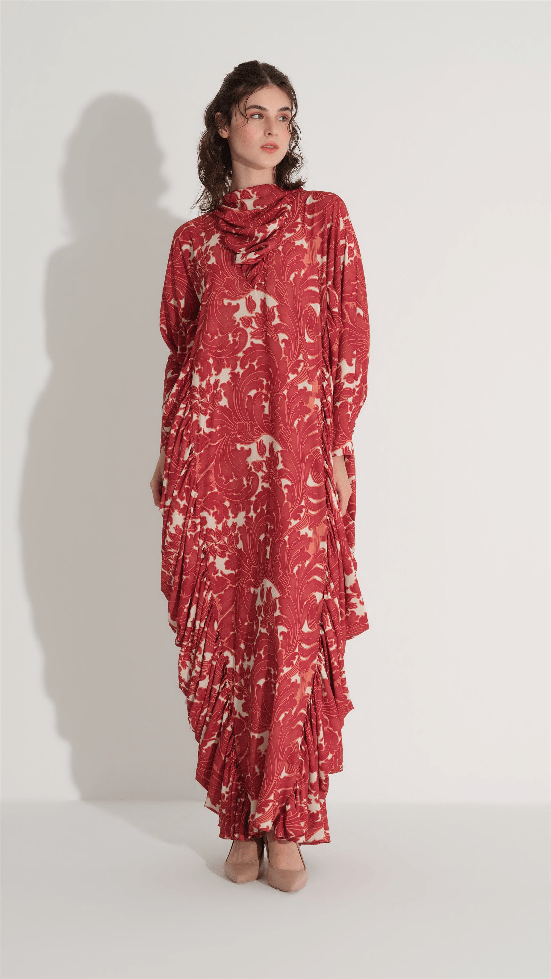 Yanlari Büzgülü Kaftan ElbiSe Tarçın
