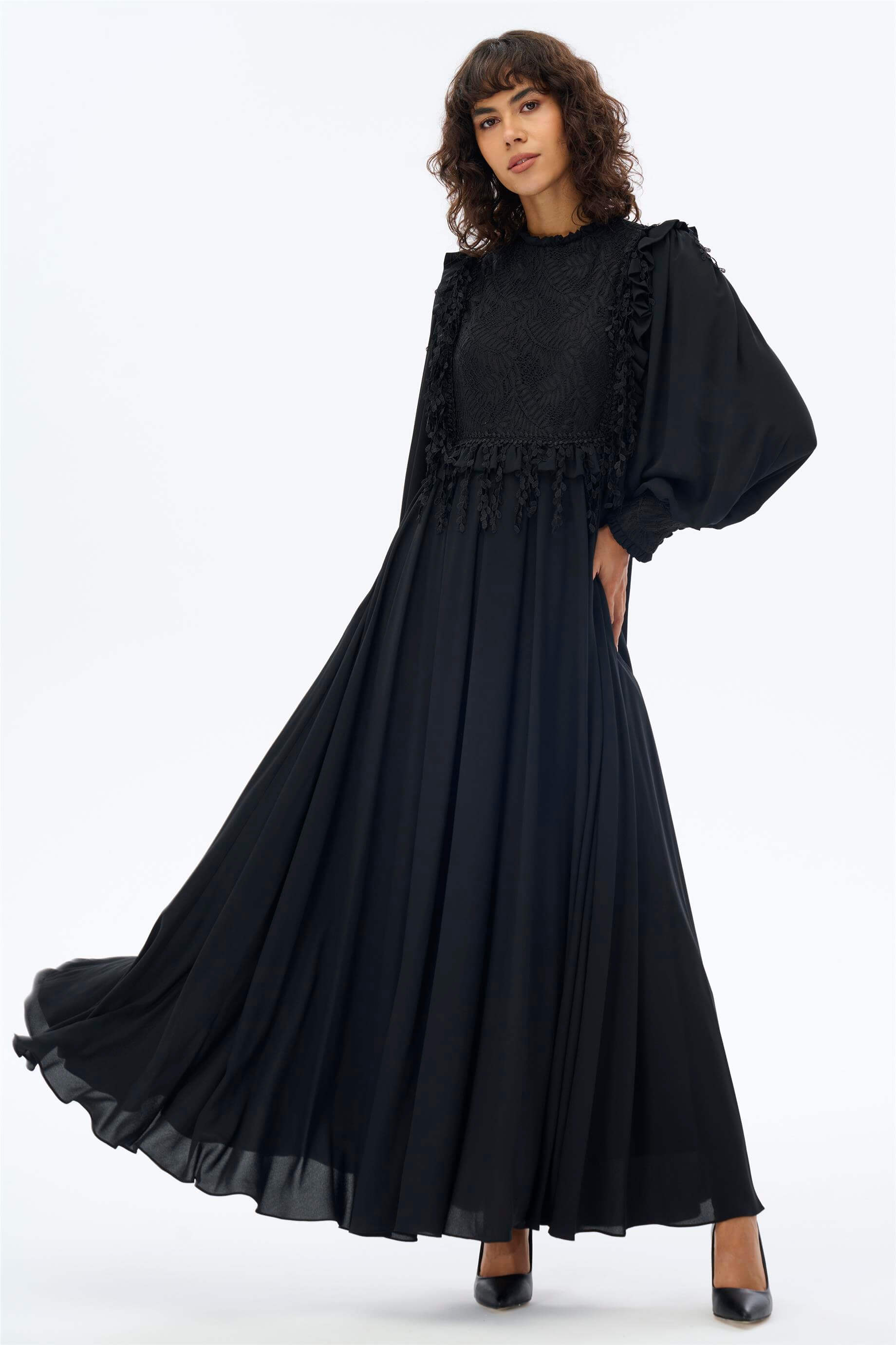 Miha-Yaprak Detaylı Romanti̇k Elbi̇se-Elbise-13-Milagron.com