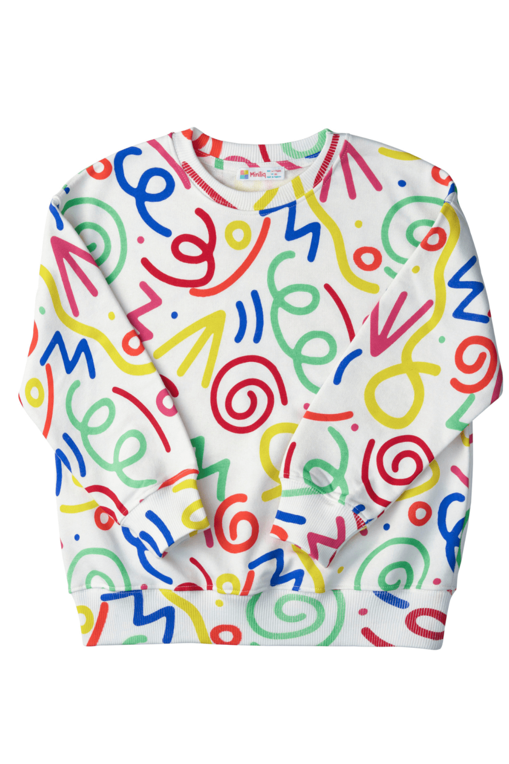 Miniliq-Renkli Desenli Baskılı Bisiklet Yaka Eşofman Üstü-Sweatshirts & Hoodies-1-Milagron.com