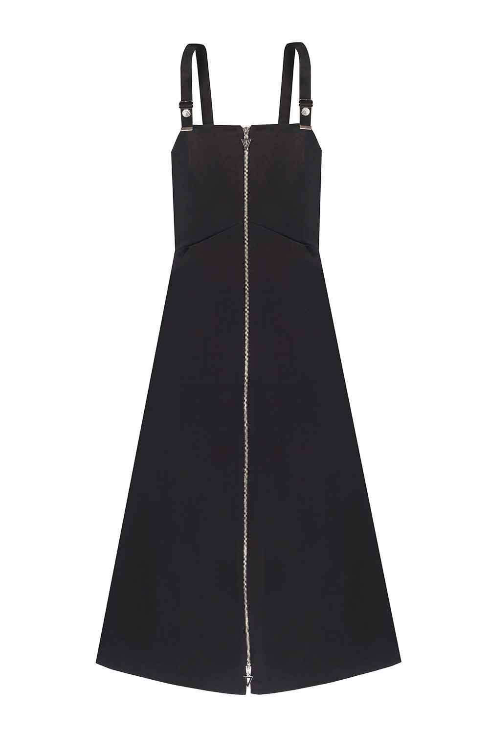 Mirimalist-Ada Zipper Midi Dress Black-Elbise-1-Milagron.com