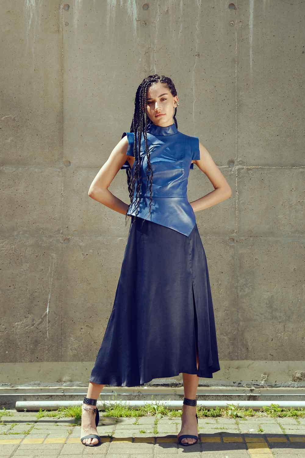 Mirimalist-Concrete Navy Midi Dress-Elbise-2-Milagron.com