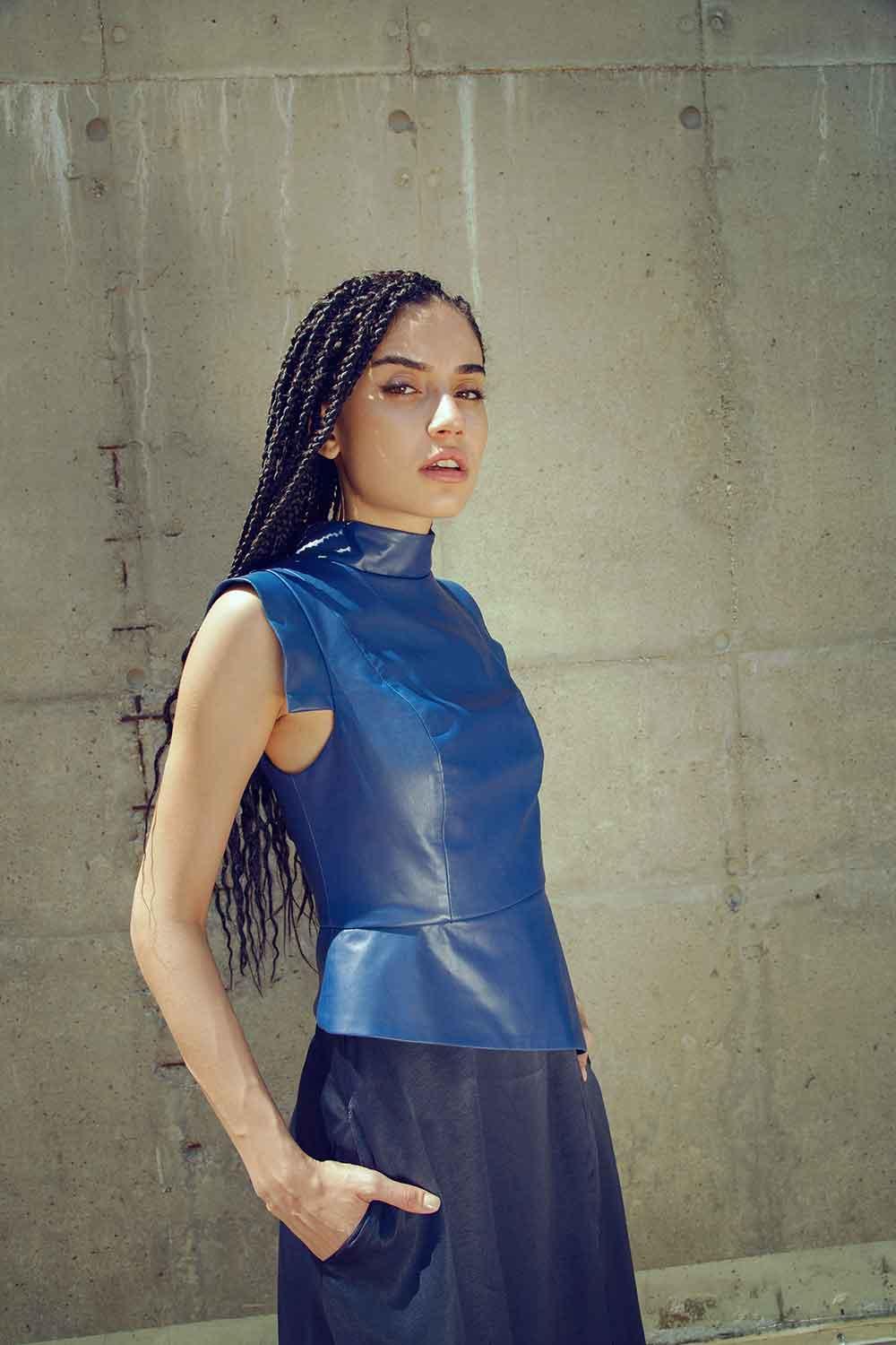 Mirimalist-Concrete Navy Midi Dress-Elbise-4-Milagron.com