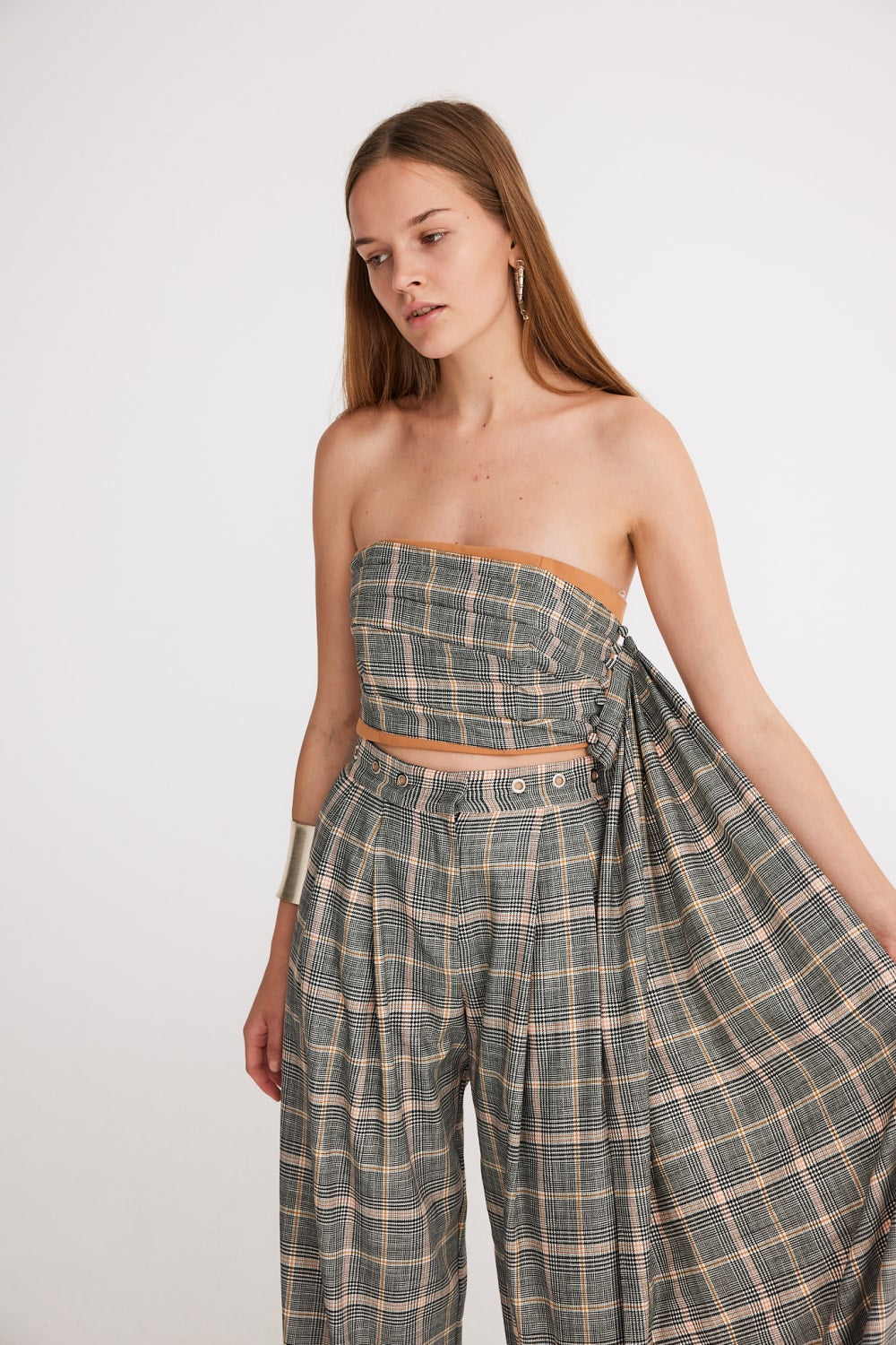 Mirimalist-Ekose Pilise Maxi Pantolon-Kumaş Pantolon-3-Milagron.com