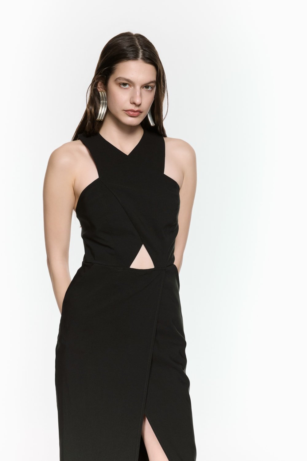 Mirimalist-Revolve Siyah Midi Elbise-Elbise-1-Milagron.com