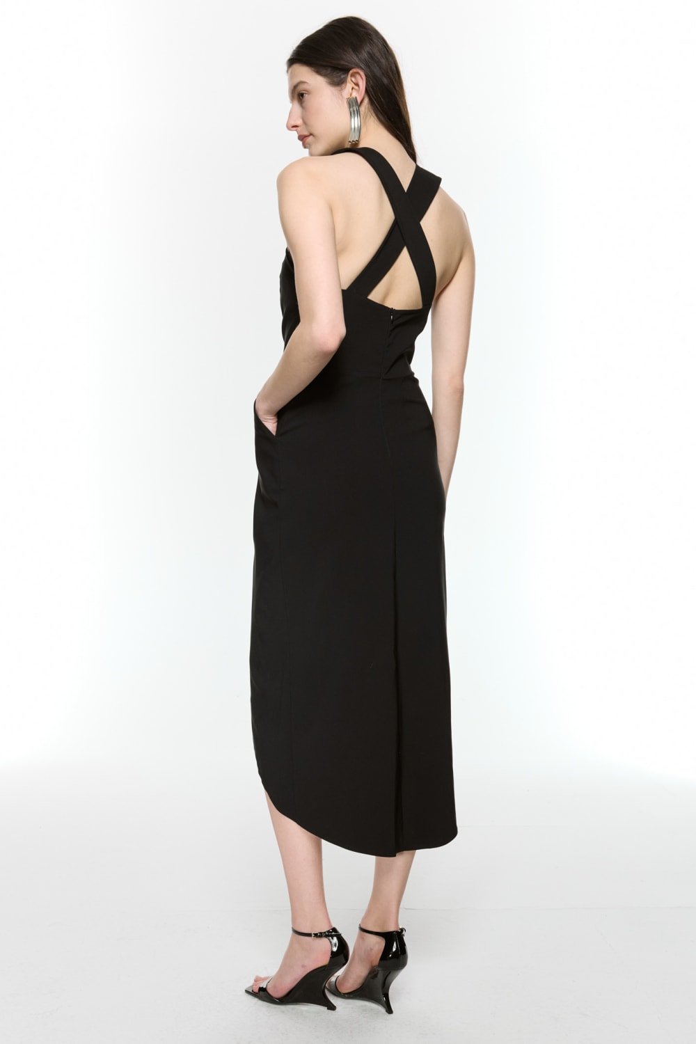 Mirimalist-Revolve Siyah Midi Elbise-Elbise-4-Milagron.com