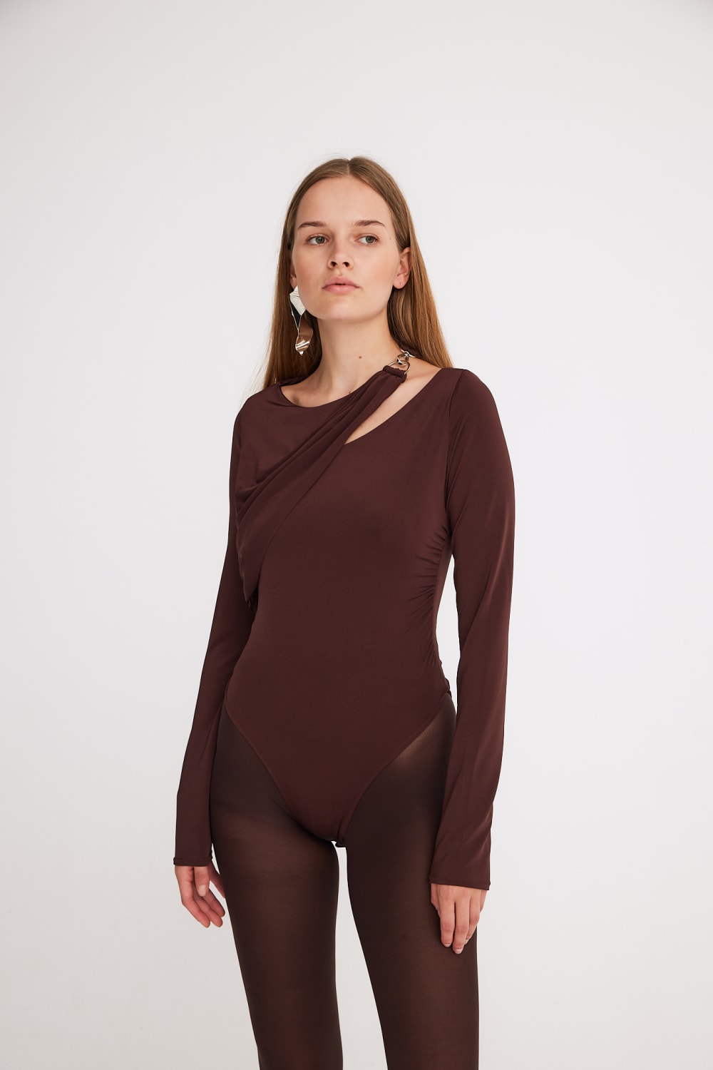 Mirimalist-Sepia Bodysuit Acı Kahve-Top-1-Milagron.com