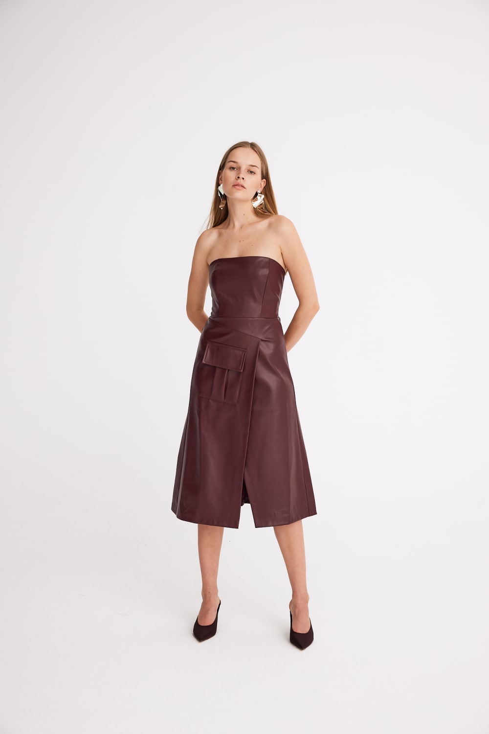 Mirimalist-Seville Bordo Deri Elbise-Elbise-3-Milagron.com