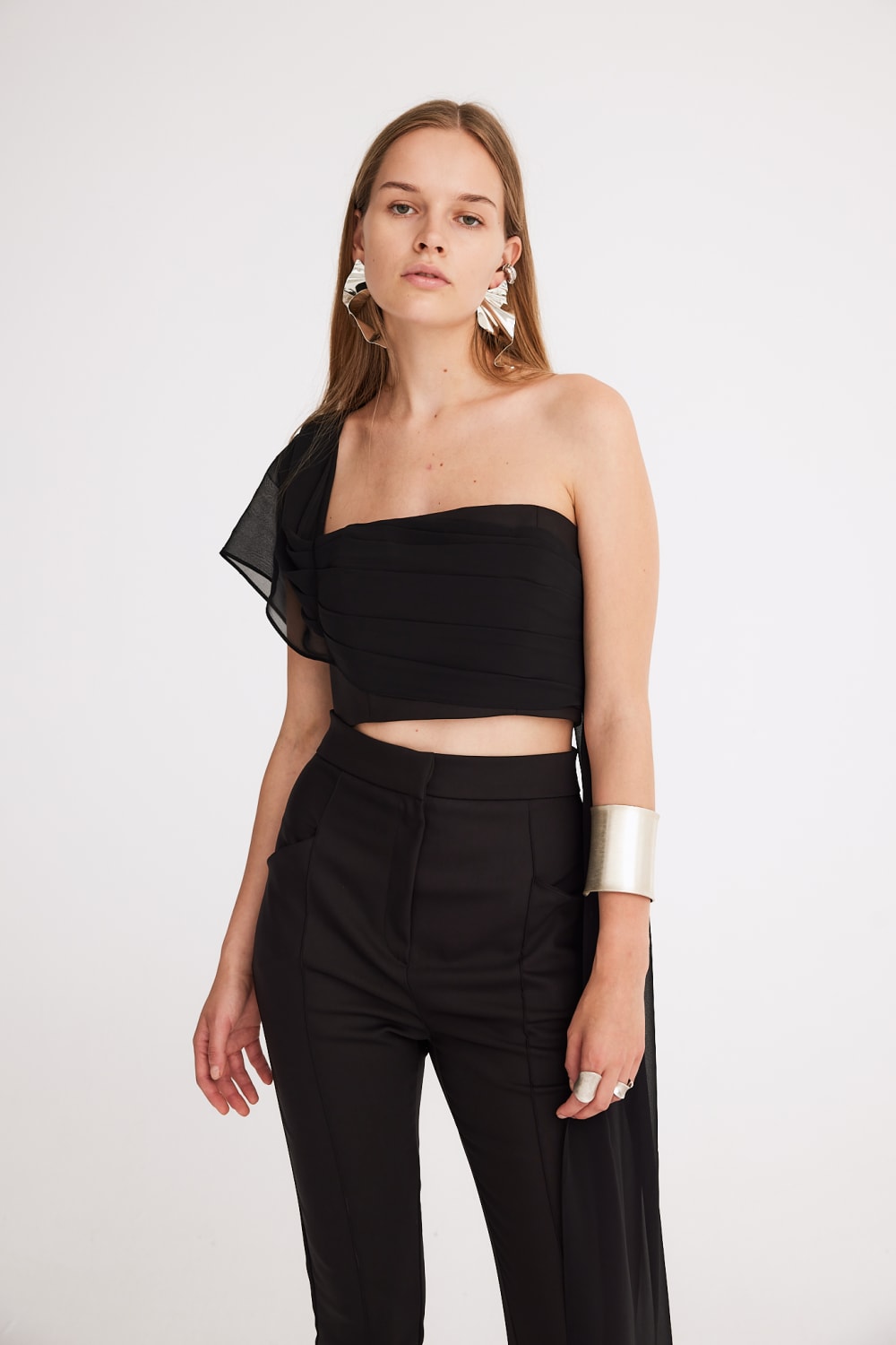 Mirimalist-Siyah Şifon Drape Büstiyer-Top-3-Milagron.com