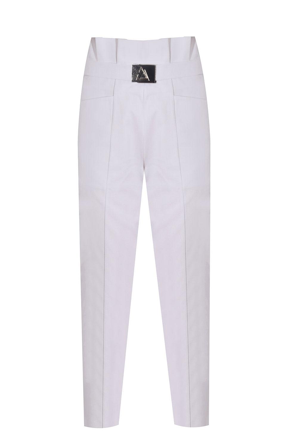 Mirimalist-White Denim Carrot Pants-Kot Pantolon-1-Milagron.com
