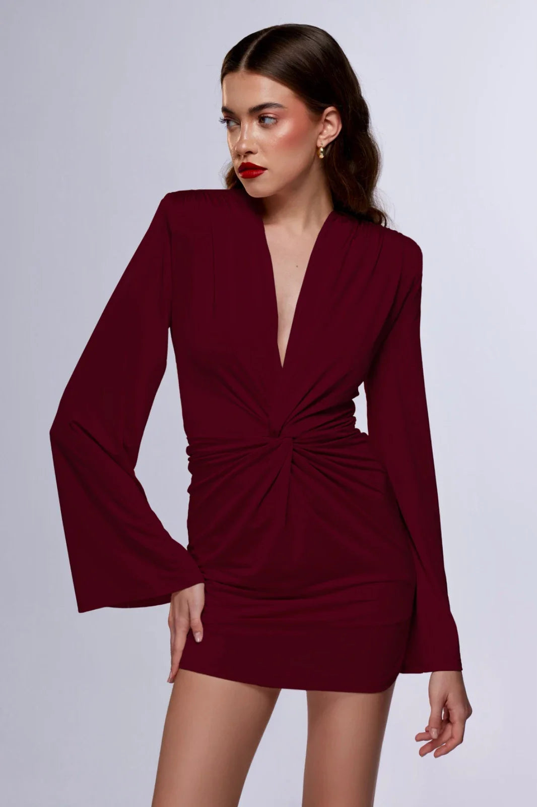 Misole-La Belle Nuit Derin V Yaka Ve Drapeli Mini Elbise-Dress-3-Milagron.com