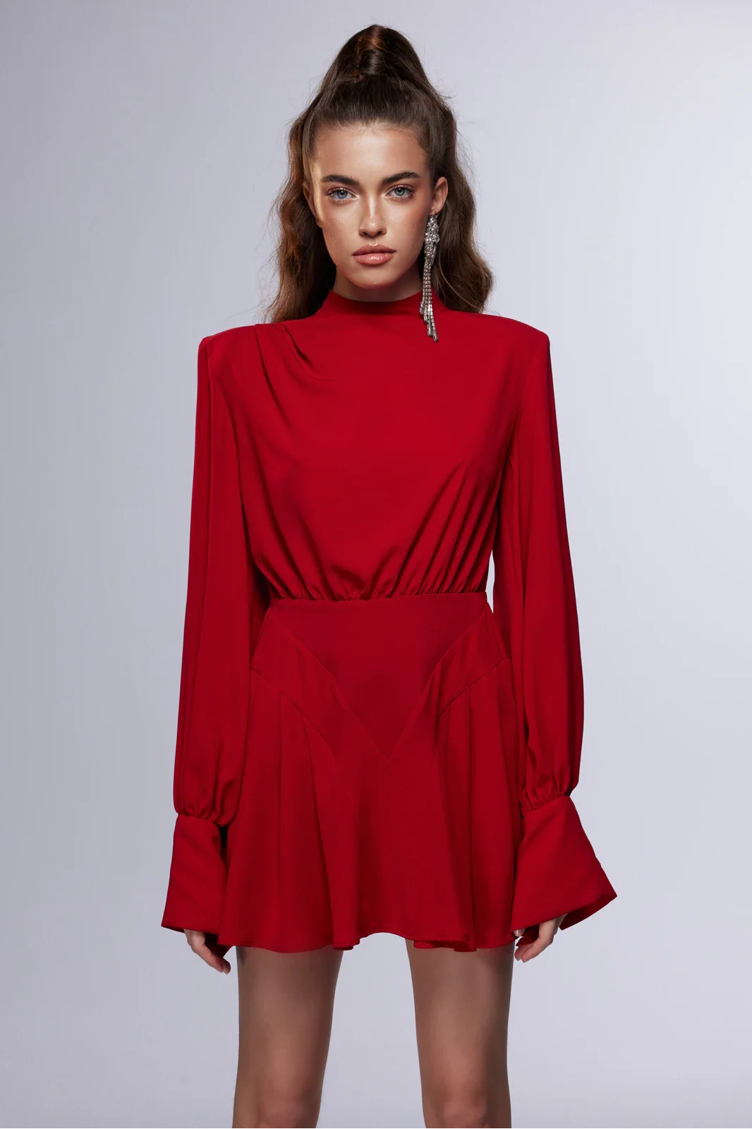 Misole-La Rouge Etoile Fırfır Detaylı Kırmızı Mini Elbise-Dress-1-Milagron.com