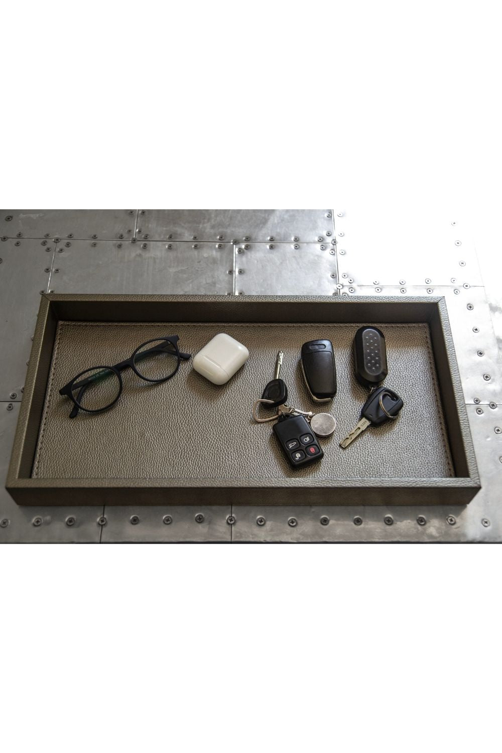 Büyük Boy Bronz Yaldızlı Suni Deri Tepsi - 3