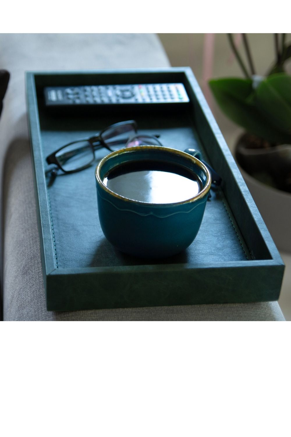 Büyük Boy Koyu Yeşil Suni Deri Tepsi - 3