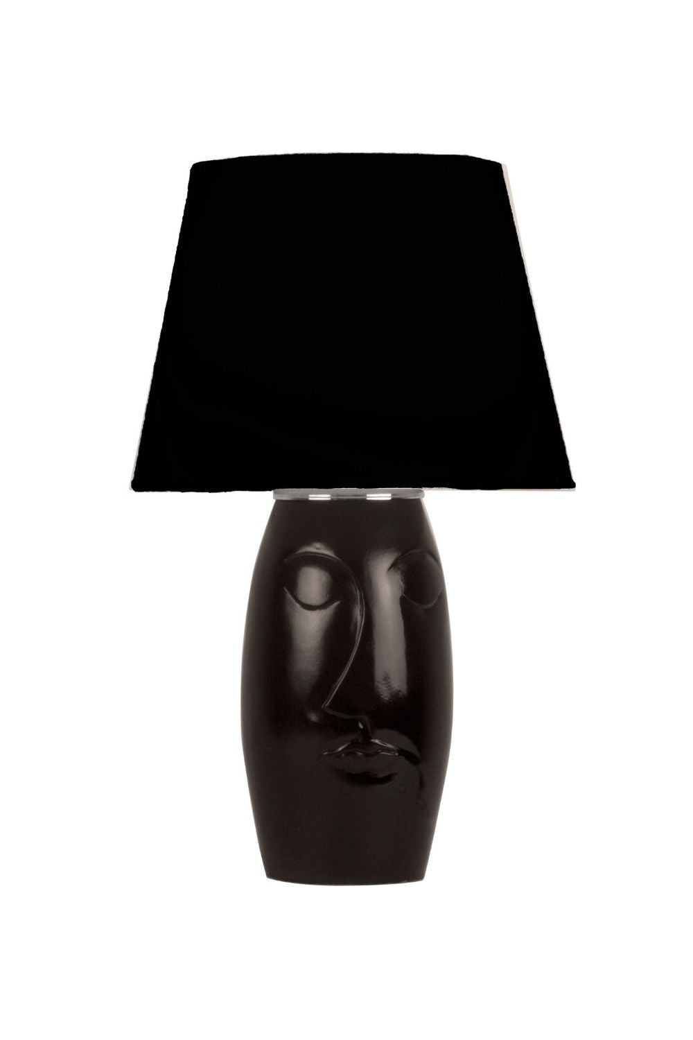 El Yapımı Modern Barcelona Abajur – Siyah Seramik Yüz Formlu, Siyah Başlıklı Tasarım - 0