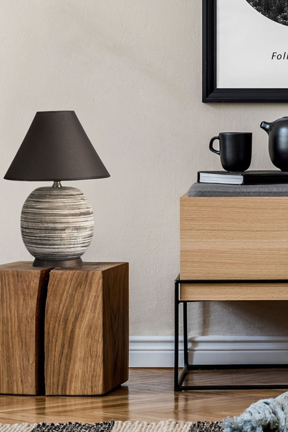 Moena Studio-Kahire Serisi Kahve Tonlarında Çizgili Seramik Abajur Kahve Başlık-Abajur-4-Milagron.com