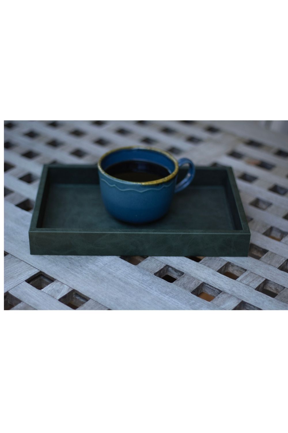 Küçük Boy Koyu Yeşil Suni Deri Tepsi - 2