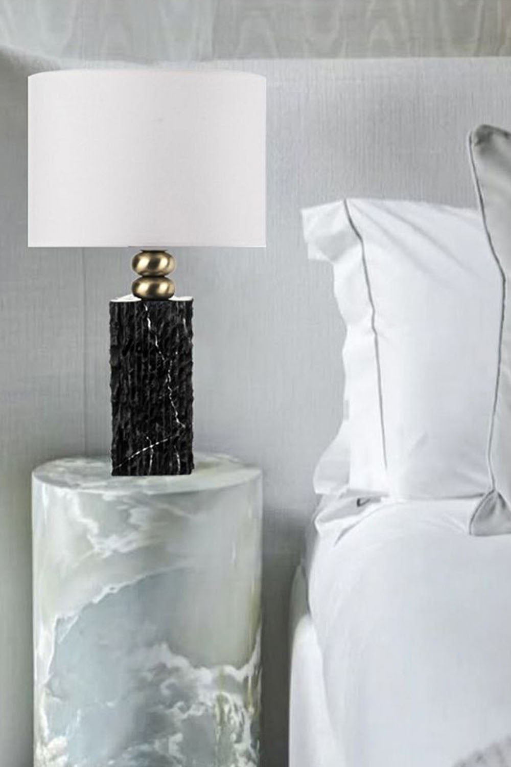 Moena Studio-Modern Tasarım Siyah Mermer Abajur – Krem Başlık-Abajur-4-Milagron.com
