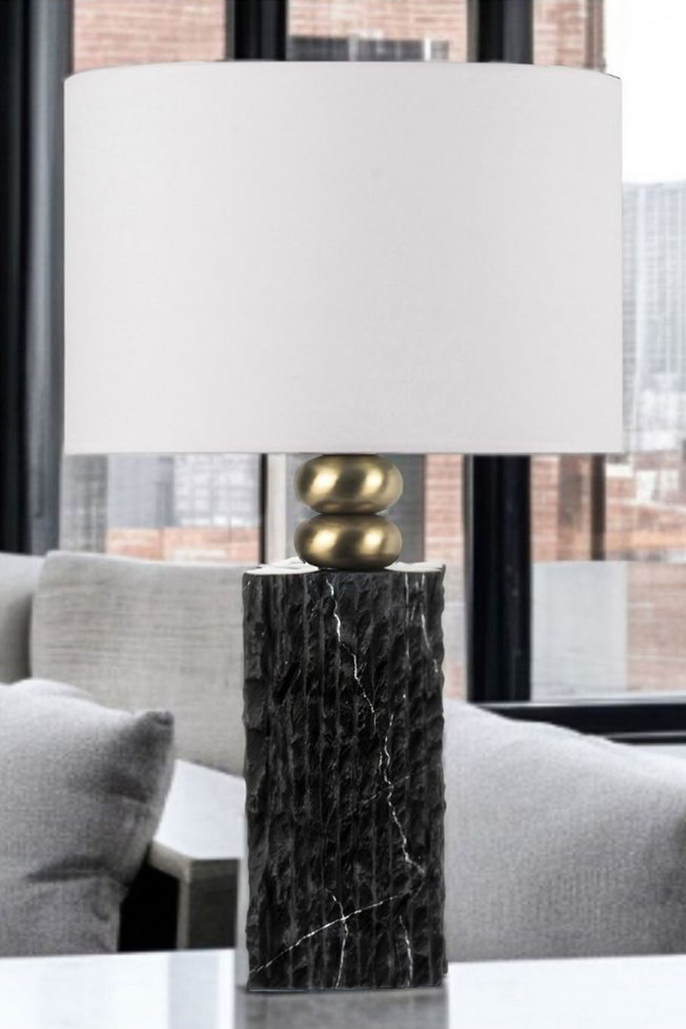 Moena Studio-Modern Tasarım Siyah Mermer Abajur – Krem Başlık-Abajur-5-Milagron.com