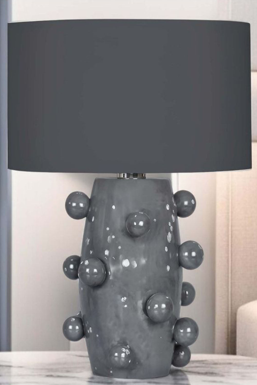 Moena Studio-Nova Gri Seramik El Yapımı Modern Abajur- Antrasit Başlıklı-Abajur-3-Milagron.com