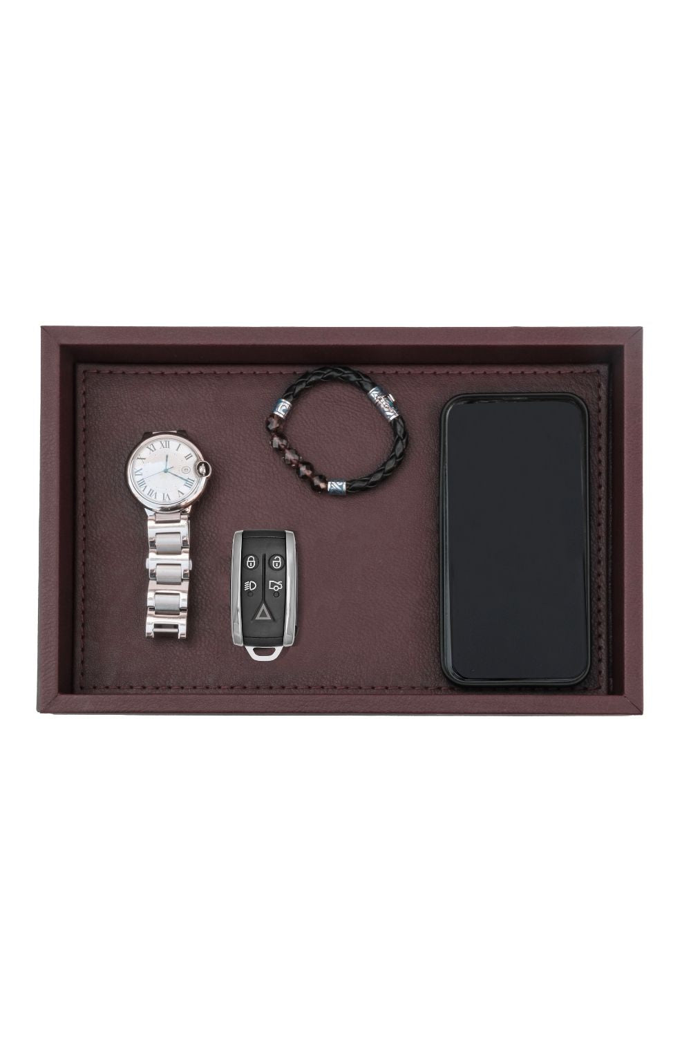 Orta Boy Bordo Suni Deri Tepsi - 0