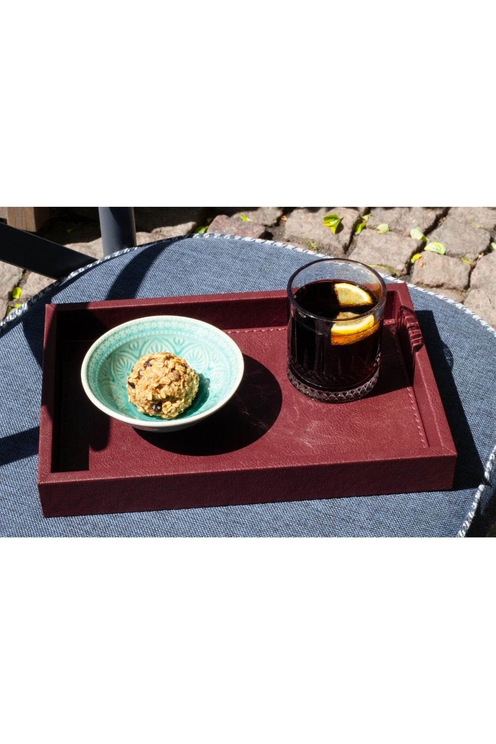 Orta Boy Bordo Suni Deri Tepsi - 2