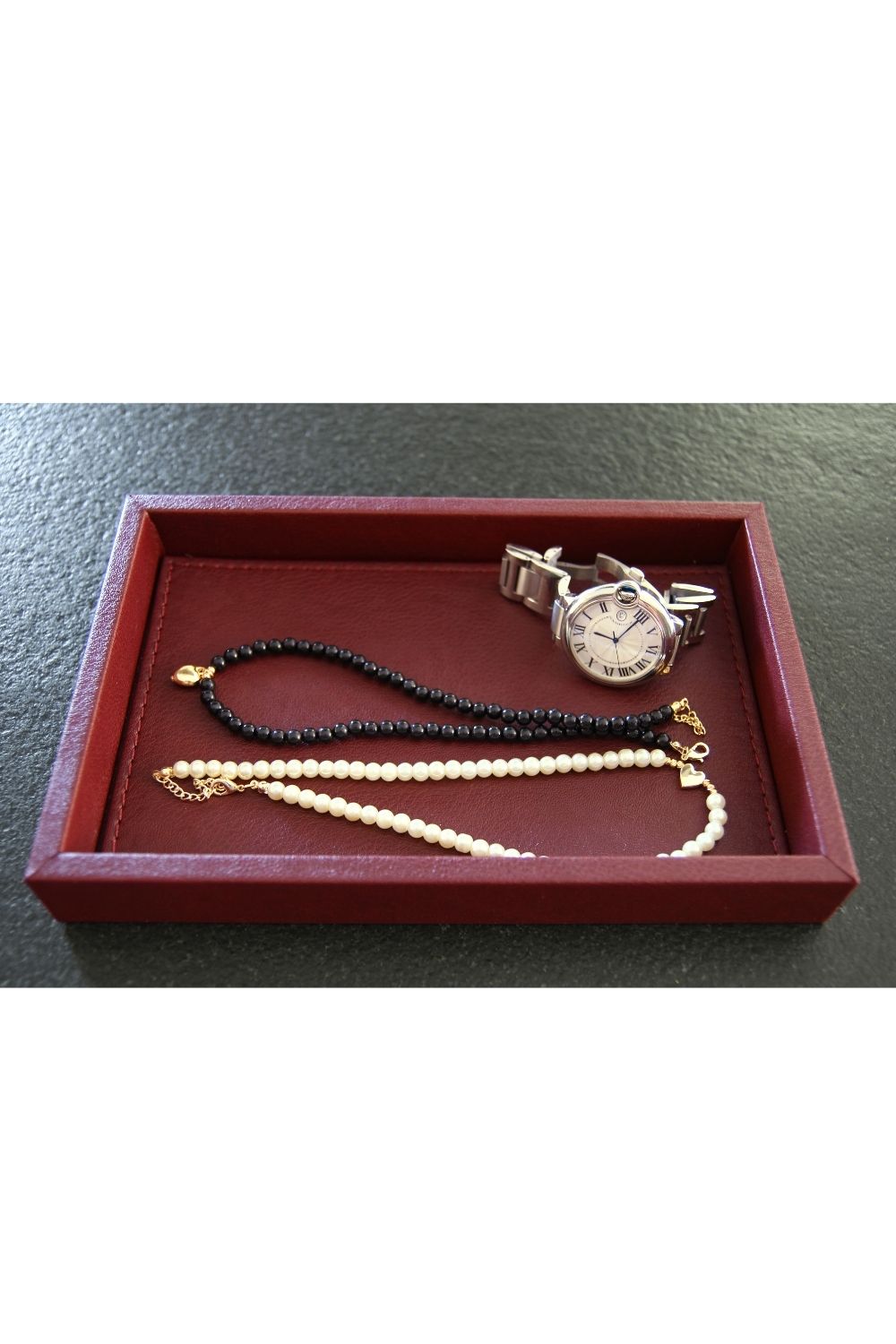 Orta Boy Bordo Suni Deri Tepsi - 3