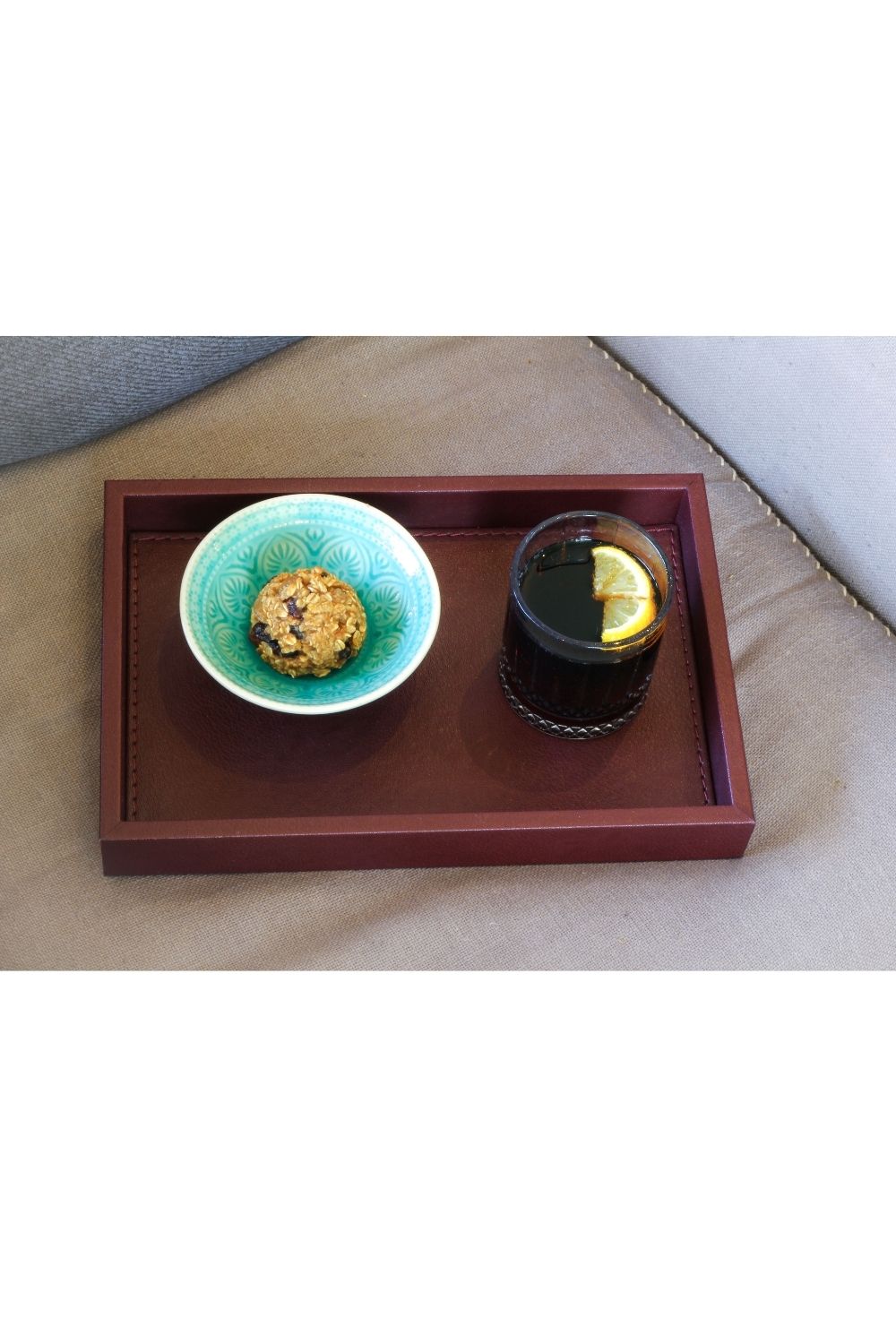 Orta Boy Bordo Suni Deri Tepsi - 4