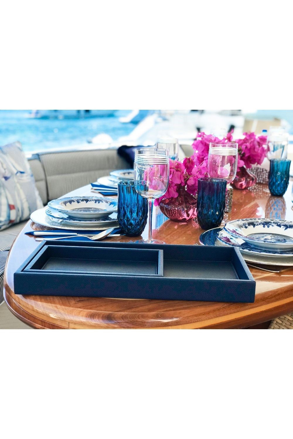 Orta Boy Lacivert Suni Deri Tepsi - 4