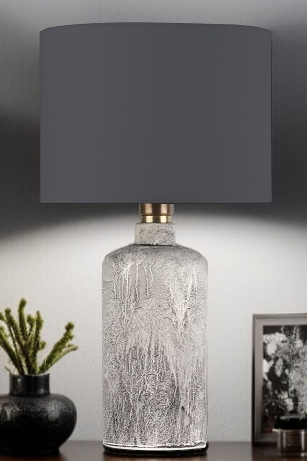 Moena Studio-Oslo Doğal Taş Görünümlü Seramik Abajur – Antrasit Başlık-Abajur-3-Milagron.com