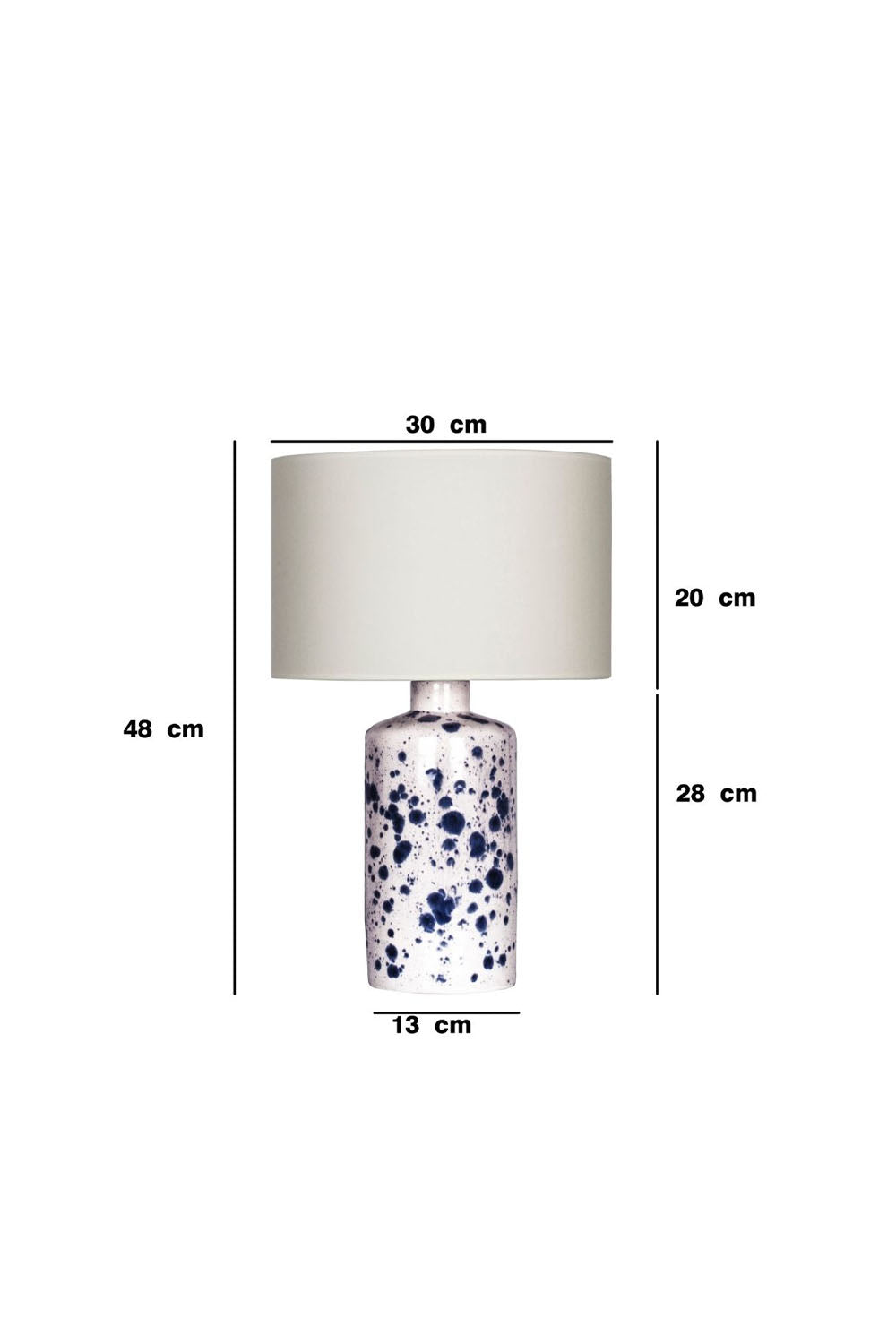 Moena Studio-Polka Seramik Abajur – Krem Şapkalı, El Yapımı Mavi Desenli Seramik Masa Lambası-Abajur-5-Milagron.com