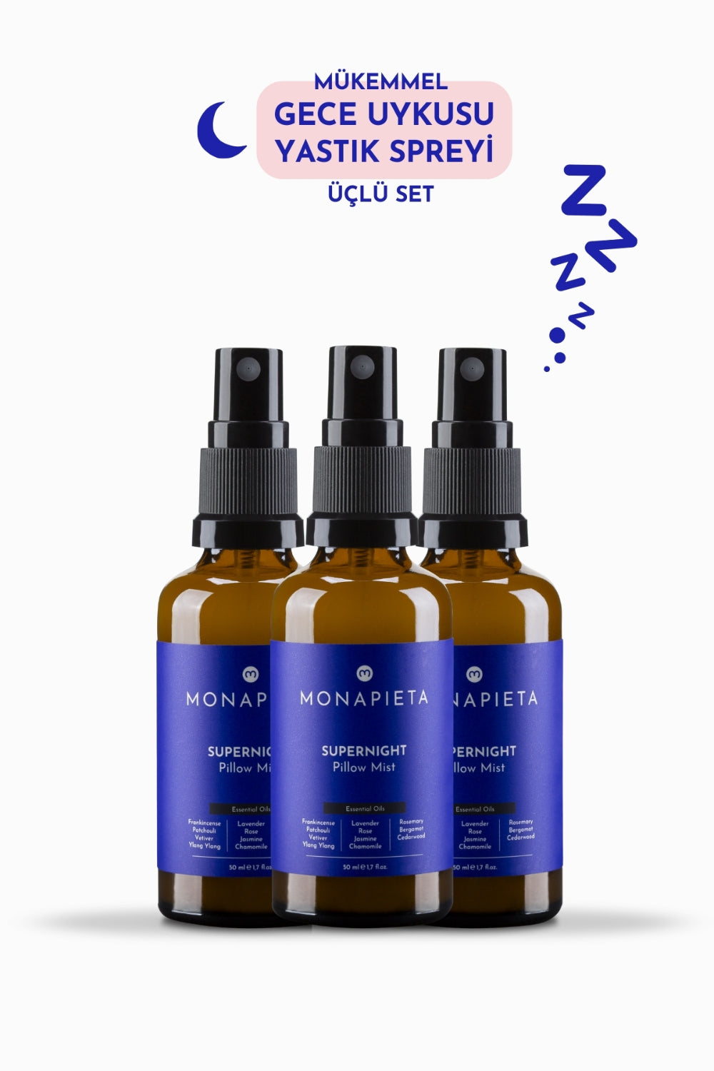 Monapieta-Monapieta Mükemmel Gece Uykusu Yastık Spreyi | Kaliteli & Derin Uyku | 11 Değerli Esansiyel Yağ | 3x50 Ml-Oda Kokusu-1-Milagron.com