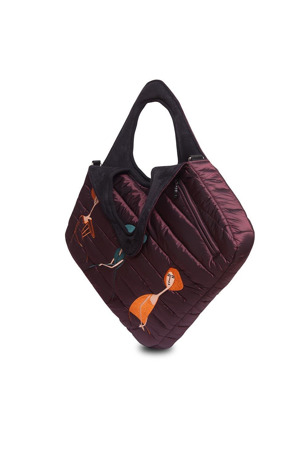 Morikukko-Modigliani Desen Bordo Puff Diagonal Omuz Çantası-Sırt Çantası-2-Milagron.com