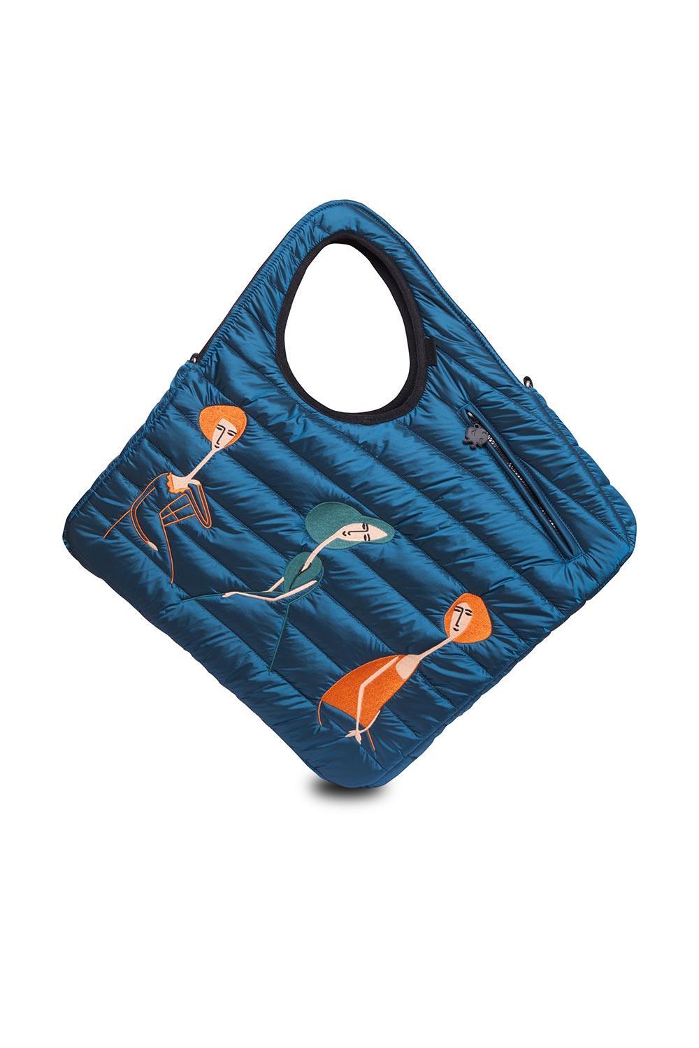 Morikukko-Modigliani Desen Lacivert Puff Diagonal Omuz Çantası-Sırt Çantası-1-Milagron.com