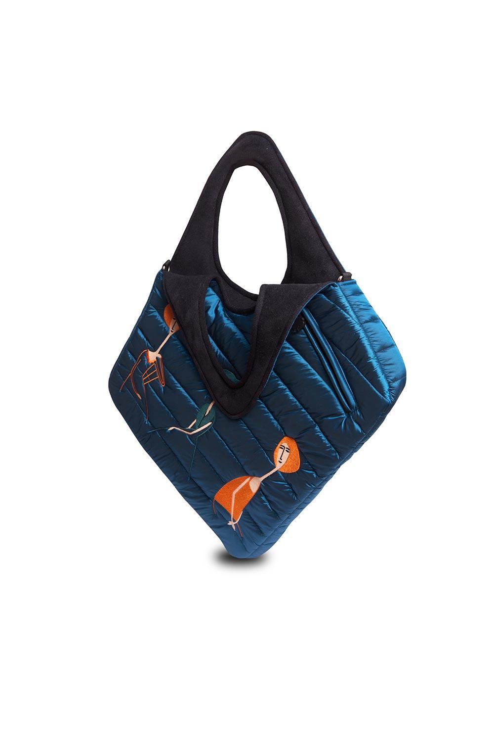 Morikukko-Modigliani Desen Lacivert Puff Diagonal Omuz Çantası-Sırt Çantası-2-Milagron.com