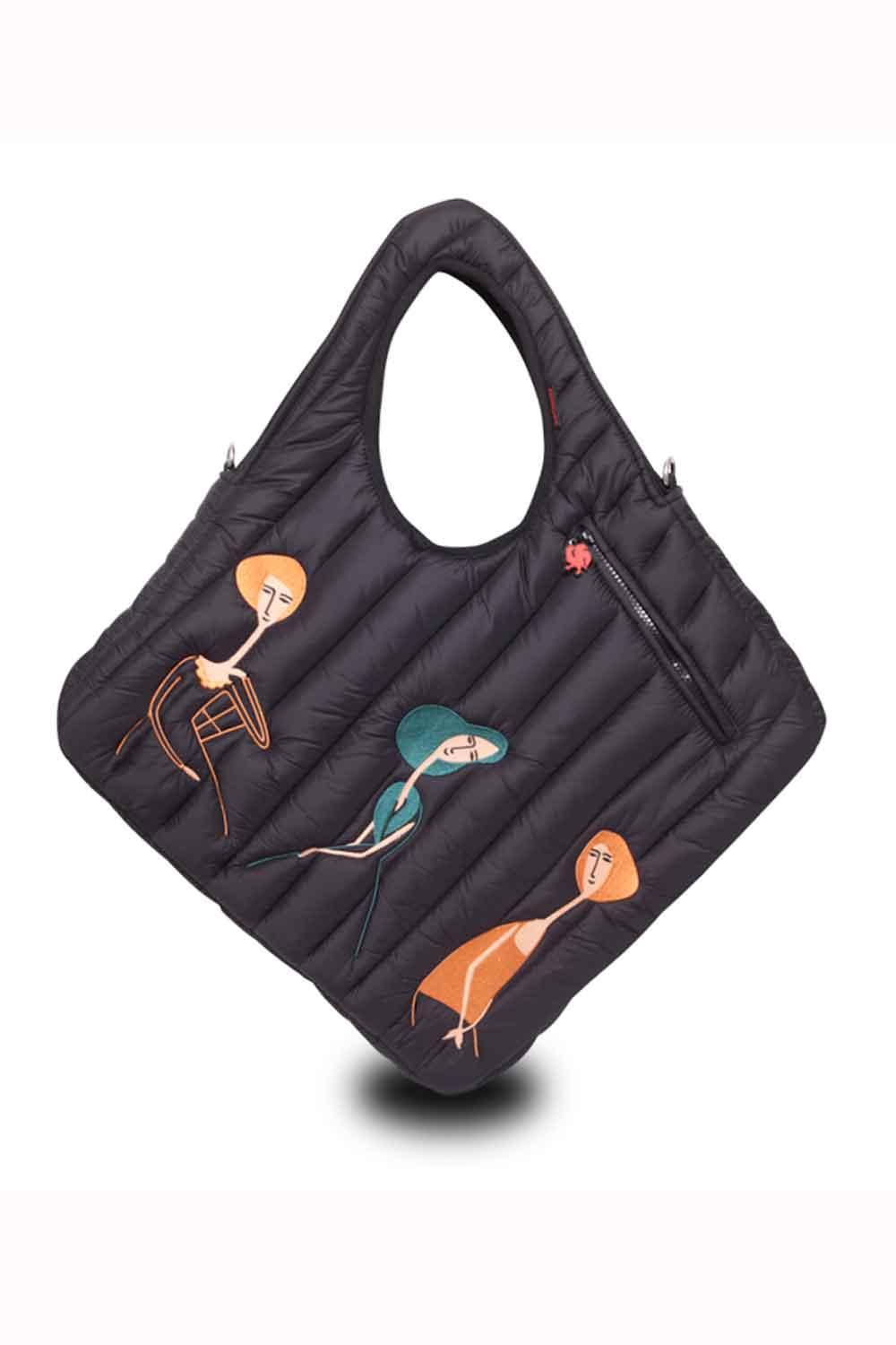 Morikukko-Modigliani Desen Siyah Puff Kapitone Diagonal Omuz Çantası-Omuz Çantası-1-Milagron.com