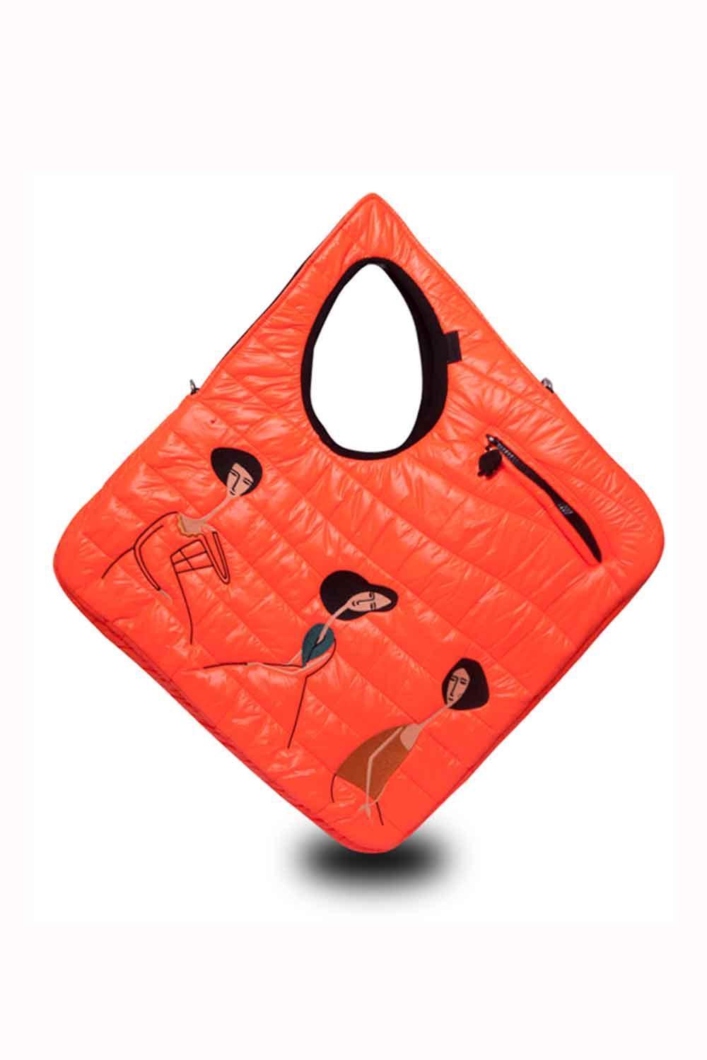 Morikukko-Modigliani Desen Turuncu Puff Kapitone Diagonal Omuz Çantası-Omuz Çantası-1-Milagron.com