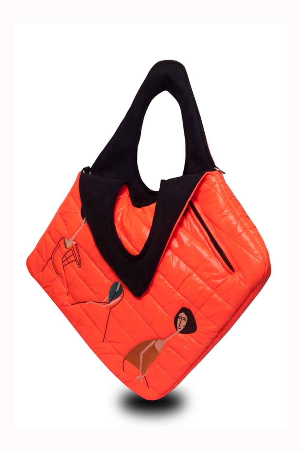 Morikukko-Modigliani Desen Turuncu Puff Kapitone Diagonal Omuz Çantası-Omuz Çantası-2-Milagron.com