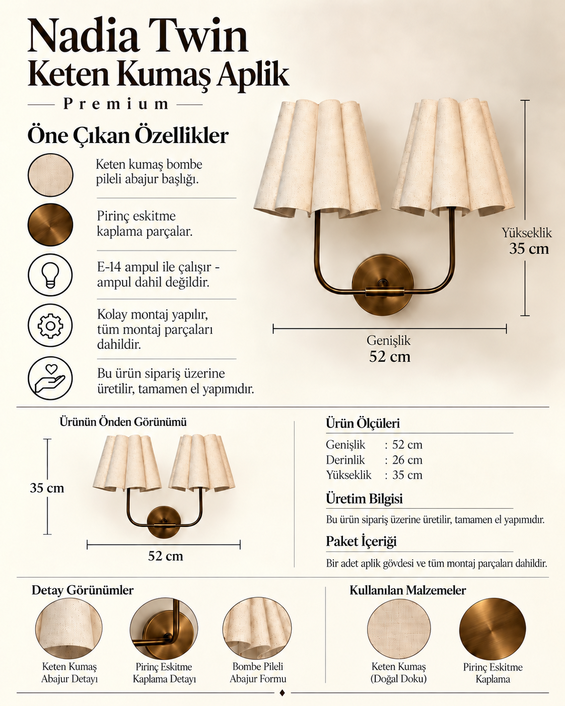Nadia Twin Keten Kumaş Aplik