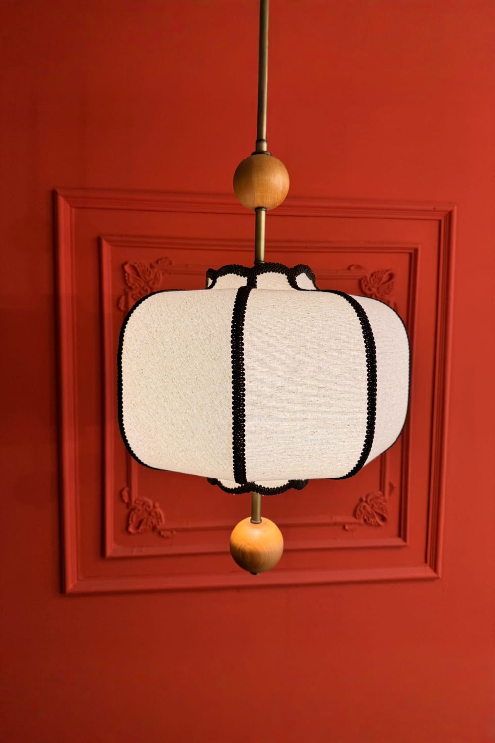 Motto Home Design-Orion Ahşap Detaylı Keten Avize-Avize-1-Milagron.com