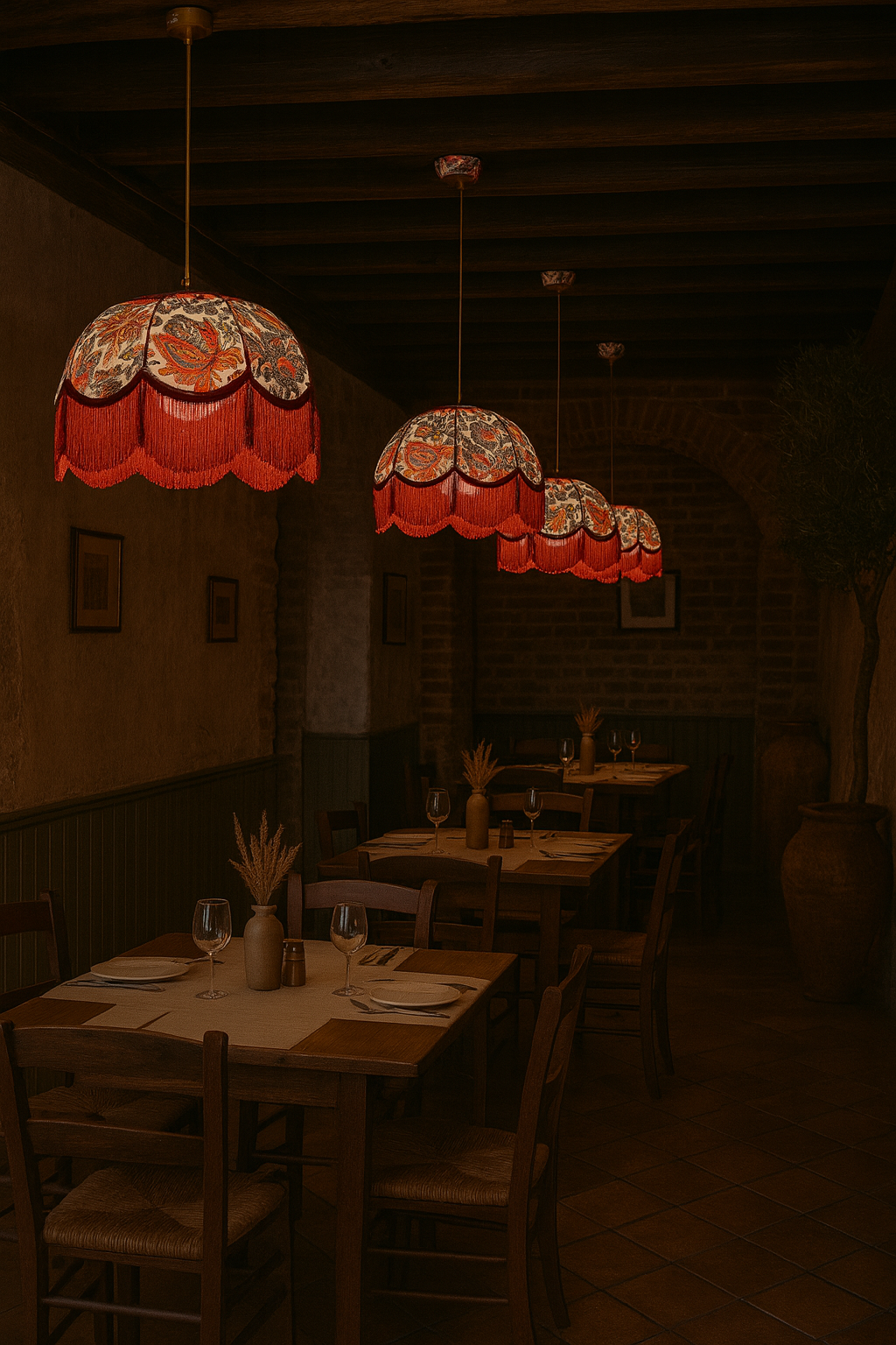 Sofia Antik Desenli Püsküllü El Yapımı Kumaş Avize