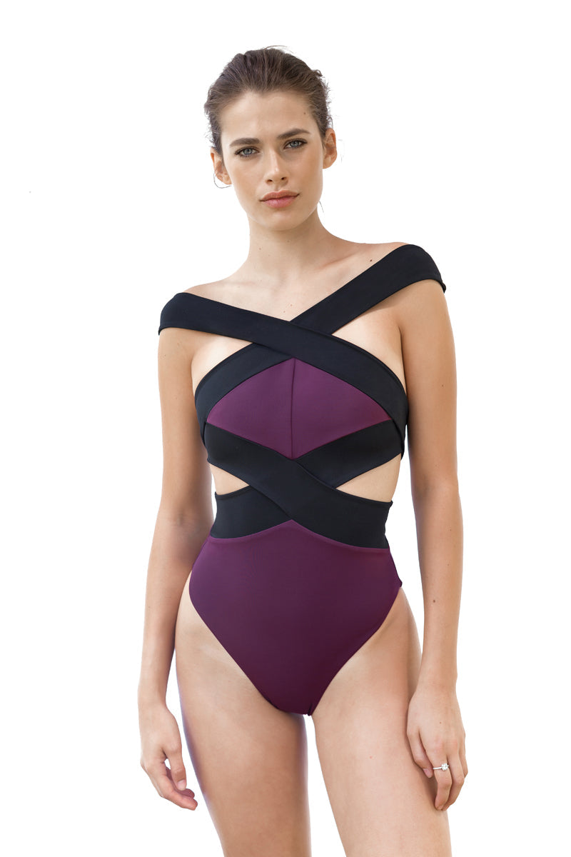 Movom Swimwear-Barbara Banded Cross Swimsuit-Bikini & Mayo-1-Milagron.com